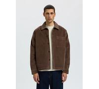 Langarmhemd SELECTED "SLMOTTO KRIS CORD OVERSHIRT NOOS", Herren, Gr. M, N-Gr, chocolate chip, Web, Obermaterial: 98% Baumwolle, 2% Elasthan, unifarben, regular fit normal, ohne Ausschnitt, 1-Knopf-Man