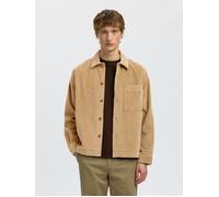 Langarmhemd SELECTED "SLMOTTO KRIS CORD OVERSHIRT NOOS", Herren, Gr. M, N-Gr, cornstalk, Web, Obermaterial: 98% Baumwolle, 2% Elasthan, unifarben, regular fit normal, ohne Ausschnitt, 1-Knopf-Manschet