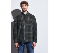 Langarmhemd STREET ONE MEN, Herren, Gr. 3XL (48), US-Größen, graphite grau, Cord, 100% Baumwolle, kariert, normal normal, V-Ausschnitt, 1-Knopf-Manschette, Hemden, mit Knopfleiste (13579153-XXXL) grap