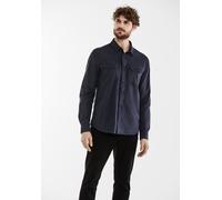 Langarmhemd STREET ONE MEN, Herren, Gr. L42, US-Größen, blau (eclipse blau), Web, 100% Baumwolle, unifarben, gerade hüftlang, V-Ausschnitt, Bündchen, Hemden, aus reiner Baumwolle (84216442-L) eclipse