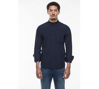 Langarmhemd STREET ONE MEN, Herren, Gr. M40, US-Größen, blau (eclipse blau), Web, 100% Baumwolle, unifarben, gerade hüftlang, hoch geschlossener Ausschnitt, Bündchen, Hemden, mit Stehkragen (83677052-