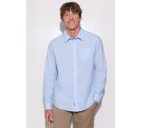 Langarmhemd STREET ONE MEN, Herren, Gr. M (40), US-Größen, spring blau, Stoff, 55% Leinen, 45% Baumwolle, unifarben, regular fit normal, V-Ausschnitt, Bündchen, Hemden, in Leinen-Optik (13460500-M) sp