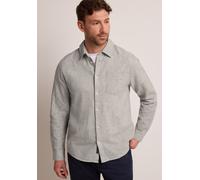 Langarmhemd STREET ONE MEN, Herren, Gr. S (38), US-Größen, grau (oak braun), Stoff, 55% Leinen, 45% Baumwolle, unifarben, regular fit normal, V-Ausschnitt, Bündchen, Hemden, in Leinen-Optik (11350827-