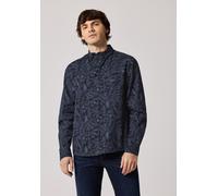 Langarmhemd STREET ONE MEN, Herren, Gr. XL (44), US-Größen, blau (night blau), Web, 100% Baumwolle, bedruckt, normal normal, V-Ausschnitt, Bündchen, Hemden, mit Brusttasche (72620457-XL) night blau