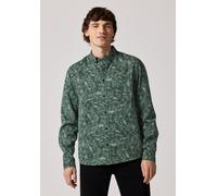 Langarmhemd STREET ONE MEN, Herren, Gr. XL (44), US-Größen, grün (mineral grün), Web, 100% Baumwolle, bedruckt, normal normal, V-Ausschnitt, Bündchen, Hemden, mit Brusttasche (33238908-XL) mineral grü