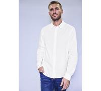 Langarmhemd STREET ONE MEN, Herren, Gr. XL (44), US-Größen, weiß (hellweiß), Web, 98% Baumwolle, 2% Elasthan, unifarben, normal normal, V-Ausschnitt, 1-Knopf-Manschette, Hemden, aus Baumwolle mit Stre