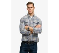 Langarmhemd SUPERDRY "MERCHANT LITE CHECK SHIRT", Damen, Gr. XL, N-Gr, flint blau check, Web, Obermaterial: 100% Baumwolle, kariert, regular fit normal, Hemden Langarmhemd (98510560-XL)
