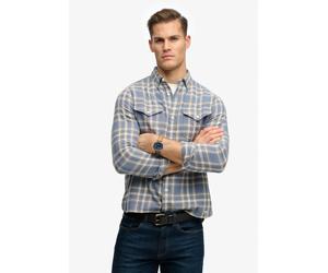 Langarmhemd SUPERDRY "MERCHANT LITE CHECK SHIRT", Herren, Gr. XL, N-Gr, blau (flint blau check), Web, Obermaterial: 100% Baumwolle, kariert, regular fit normal, Hemden, mit Knopfleiste, aus Baumwolle,