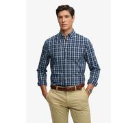 Langarmhemd SUPERDRY "PREPPY POPLIN L/S SHIRT", Herren, Gr. M, N-Gr, blau (wainscott navy check), Web, Obermaterial: 100% Baumwolle, kariert, regular fit normal, Hemden, kariertes Design, mit Knopflei