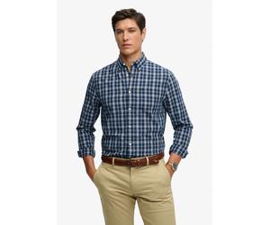 Langarmhemd SUPERDRY "PREPPY POPLIN L/S SHIRT", Herren, Gr. S, N-Gr, blau (wainscott navy check), Web, Obermaterial: 100% Baumwolle, kariert, regular fit normal, Hemden, kariertes Design, mit Knopflei