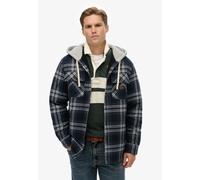 Langarmhemd SUPERDRY "SURPLUS HOODED CHECK SHIRT", Herren, Gr. M, N-Gr, blau (navy window check), Web, Obermaterial: 100% Baumwolle, kariert, relaxed fit, Hemden (45924432-M) navy window check