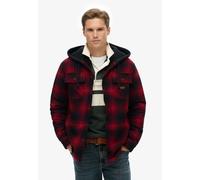 Langarmhemd SUPERDRY "SURPLUS HOODED CHECK SHIRT", Herren, Gr. S, N-Gr, rot (over ombre rot), Web, Obermaterial: 100% Baumwolle, kariert, relaxed fit, Hemden (62146550-S) over ombre rot