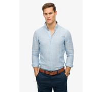 Langarmhemd SUPERDRY "VACATION L/S LINEN SHIRT", Damen, Gr. L, N-Gr, blau (azure blau stripe), Web, Obermaterial: 100% Seide, gestreift, regular fit, Hemden Langarmhemd (25499845-L)