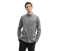 Langarmhemd TOM TAILOR, Herren, Gr. XL, N-Gr, tarmac grau weiß structure, Obermaterial: 100% Baumwolle, Strukturmuster, regular fit Po-bedeckend, ohne Ausschnitt, Manschette, Hemden, mit Struktur (158