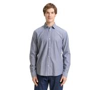 Langarmhemd TOM TAILOR DENIM, Herren, Gr. S, N-Gr, night blau weiß chambray, Single Jersey, Obermaterial: 100% Baumwolle, unifarben, regular fit normal, ohne Ausschnitt, 2-Knopf-Manschette krempelbar,