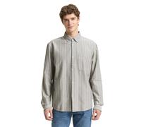 Langarmhemd TOM TAILOR DENIM, Herren, Gr. S, N-Gr, olive big stripe, Single Jersey, Obermaterial: 100% Baumwolle, gestreift, normal hüftbedeckend, Rundhals, 2-Knopf-Manschette, Hemden, gestreift, mit