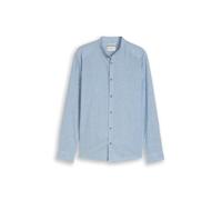 Langarmhemd TOM TAILOR, Herren, Gr. L, N-Gr, bleeched blau chambray, Web, Obermaterial: 55% Leinen, 45% Baumwolle, unifarben, regular fit normal, ohne Ausschnitt, Manschette, Hemden, mit Knopfleiste (