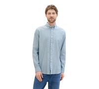 Langarmhemd TOM TAILOR, Herren, Gr. M, N-Gr, blau (moes blau weiß structure), Obermaterial: 100% Baumwolle, regular fit taillenbedeckt, ohne Ausschnitt, Hemden, mit Struktur (41328846-M) moes blau wei