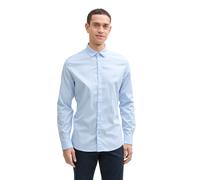Langarmhemd TOM TAILOR, Herren, Gr. XL, N-Gr, blau (light metal blau), Obermaterial: 97% Baumwolle, 3% Elasthan, unifarben, tailliert taillenbedeckt, Manschette, Hemden, mit Logo Stickerei (13684426-X