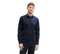Langarmhemd TOM TAILOR, Herren, Gr. XL, N-Gr, blau (sky captain blau), Obermaterial: 97% Baumwolle, 3% Elasthan, unifarben, tailliert taillenbedeckt, Manschette, Hemden, mit Logo Stickerei (53539647-X
