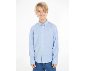 Langarmhemd TOMMY HILFIGER "BOYS STRETCH OXFORD SHIRT L/S", Jungen, Gr. 8 (128), N-Gr, blau (calm blau), Web, Obermaterial: 97% Baumwolle, 3% Elasthan, unifarben, Basic, Basic, eingesetzt 1-Knopf-Mans