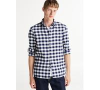 Langarmhemd TOMMY HILFIGER "BRUSHED GINGHAM Slim Fit SHIRT", Herren, Gr. XXL, N-Gr, blau (ivory, carbon navy), Web, Obermaterial: 100% Baumwolle, slim fit, 1-Knopf-Manschette, Hemden Langarmhemd, modi