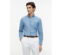 Langarmhemd TOMMY HILFIGER "CHAMBRAY POCKET Regular Fit", Herren, Gr. M, N-Gr, medium blau chambray, Web, Obermaterial: 100% Baumwolle, regular fit, 1-Knopf-Manschette, Hemden (75129505-M) medium blau