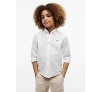 Langarmhemd TOMMY HILFIGER "FLAG OXFORD SHIRT", Jungen, Gr. 4 (104), N-Gr, weiß, Web, Obermaterial: 98% Baumwolle, 2% Elasthan, unifarben, regular fit normal, Rundhals, eingesetzt 1-Knopf-Manschette,