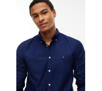 Langarmhemd TOMMY HILFIGER "FLEX DOBBY SLIM FIT", Herren, Gr. M (48/50), N-Gr, blau (carbon navy), Web, Obermaterial: 100% Baumwolle, slim fit normal, 1-Knopf-Manschette, Hemden, Slim Fit Dobby Struct