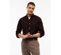 Langarmhemd TOMMY HILFIGER "FLEX FLANNEL SOLID SHIRT", Herren, Gr. XXL (58), N-Gr, braun (chocolate), Web, Obermaterial: 98% Baumwolle, 2% Elasthan, regular fit normal, Rundhals, eingesetzt 1-Knopf-Ma