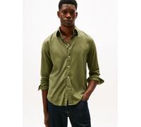 Langarmhemd TOMMY HILFIGER "FLEX FLANNEL SOLID SHIRT", Herren, Gr. XXL, N-Gr, battle grün, Web, Obermaterial: 98% Baumwolle, 2% Elasthan, unifarben, regular fit normal, Rundhals, eingesetzt 1-Knopf-Ma