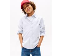 Langarmhemd TOMMY HILFIGER "FLEX ITHACA SHIRT LS", Jungen, Gr. 6 (116), N-Gr, blau (cloudy blau stripe), Web, Obermaterial: 97% Baumwolle, 3% Elasthan, gestreift, regular fit, Ärmel ohne Ärmelschlitz 