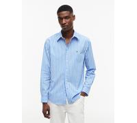 Langarmhemd TOMMY HILFIGER "FLEX POPLIN SEASONAL STRIPE SHT", Herren, Gr. S, N-Gr, blau spell, stripe, Web, Obermaterial: 100% Baumwolle, gestreift, regular fit normal, 1-Knopf-Manschette, Hemden, mit