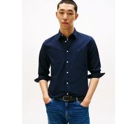 Langarmhemd TOMMY HILFIGER "FLEX POPLIN SHIRT", Herren, Gr. M (48/50), N-Gr, navy blau, Popeline, Obermaterial: 100% Baumwolle, slim fit, 1-Knopf-Manschette, Hemden, Slim Fit, Kentkragen, Baumwollqual