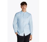 Langarmhemd TOMMY HILFIGER "LINEN BLEND MAO COLLAR SHIRT", Herren, Gr. L, N-Gr, blau (breezy blau), Web, Obermaterial: 52% Baumwolle, 48% Leinen, casual, Langarm Manschette, Hemden (47839106-L) breezy