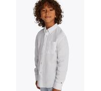 Langarmhemd TOMMY HILFIGER "LINEN BLEND RELAXED SHIRT LS", Jungen, Gr. 8 (128), N-Gr, weiß, Web, Obermaterial: 53% Leinen, 47% Viskose, relaxed fit, Ärmel mit Ärmelschlitz 1-Knopf-Manschette, Hemden,