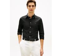 Langarmhemd TOMMY HILFIGER "LINEN BLEND SOLID BTD", Herren, Gr. XXL (58), N-Gr, schwarz, Web, Obermaterial: 52% Baumwolle, 48% Leinen, regular fit normal, Manschette, Hemden, Regular Fit Leinen (38877
