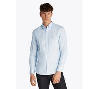 Langarmhemd TOMMY HILFIGER "LINEN BLEND SOLID Regular Fit SHIRT", Herren, Gr. L, N-Gr, blau (breezy blau), Web, Obermaterial: 52% Baumwolle, 48% Leinen, unifarben, regular fit hüftlang, Rundhals, mit