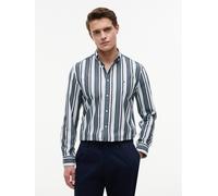 Langarmhemd TOMMY HILFIGER "POPLIN MULTI STPE SHIRT", Herren, Gr. L (52), N-Gr, blau (cut grass, stripe), Web, Obermaterial: 100% Baumwolle, regular fit, 1-Knopf-Manschette, Hemden, Regular Fit (27899