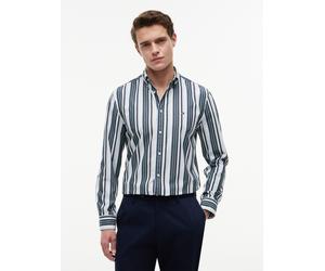 Langarmhemd TOMMY HILFIGER "POPLIN MULTI STPE SHIRT", Herren, Gr. XXL, N-Gr, blau (cut grass, stripe), Web, Obermaterial: 100% Baumwolle, 1-Knopf-Manschette, Hemden (27899501-XXL) cut grass, stripe