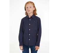 Langarmhemd TOMMY HILFIGER "SOLID STRETCH POPLIN SHIRT L/S", Jungen, Gr. 7/122, N-Gr, blau (marine), Obermaterial: 98% Baumwolle, 2% Elasthan, Basic schmal, 1-Knopf-Manschette, Hemden, Kinder Kids Jun