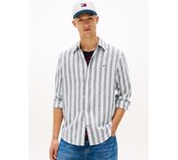 Langarmhemd TOMMY JEANS "REGULAR LINEN MIX STRIPES", Herren, Gr. L, N-Gr, sweet blau stripes, Web, Obermaterial: 55% Leinen, 45% Baumwolle, gestreift, regular fit normal, Rundhals, eingesetzt Manschet