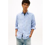 Langarmhemd TOMMY JEANS "REGULAR LINEN MIX STRIPES", Herren, Gr. M, N-Gr, blau twilight stripes, Web, Obermaterial: 55% Leinen, 45% Baumwolle, gestreift, regular fit normal, Rundhals, eingesetzt Mansc