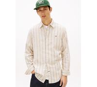 Langarmhemd TOMMY JEANS "REGULAR LINEN MIX STRIPES", Herren, Gr. XXL, N-Gr, weiß clay stripes, Web, Obermaterial: 55% Leinen, 45% Baumwolle, regular fit normal, Rundhals, eingesetzt Manschette, Hemden