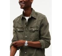 Langarmhemd TOMMY JEANS "REGULAR WASHED WESTERN SHIRT", Herren, Gr. M (48/50), N-Gr, grün (rocky mountain), Web, Obermaterial: 100% Baumwolle, unifarben, regular fit normal, Rundhals, eingesetzt Mansc