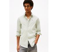 Langarmhemd TOMMY JEANS "Sabim Stretch Shirt", Herren, Gr. L, N-Gr, grün (misty sage), Web, Obermaterial: 97% Baumwolle, 3% Elasthan, unifarben, schmal normal, Rundhals, eingesetzt 2-Knopf-Manschette