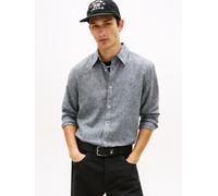 Langarmhemd TOMMY JEANS "TJM REGULAR FIT LINEN BLEND", Herren, Gr. M, N-Gr, schwarz night navy, Web, Obermaterial: 55% Leinen, 45% Baumwolle, regular fit normal, Rundhals, eingesetzt Manschette, Hemde