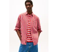 Langarmhemd TOMMY JEANS "TJM STRIPE TWILL", Herren, Gr. L, N-Gr, terracotta rot, stripes, Web, Obermaterial: 100% Baumwolle, relaxed fit normal, Manschette, Hemden, gestreift, relaxed fit (64370434-L)