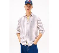 Langarmhemd TOMMY JEANS "TJM STRIPE TWILL", Herren, Gr. M (48/50), N-Gr, ancient weiß, stripes, Web, Obermaterial: 100% Baumwolle, relaxed fit normal, Manschette, Hemden, gestreift, relaxed fit (86737