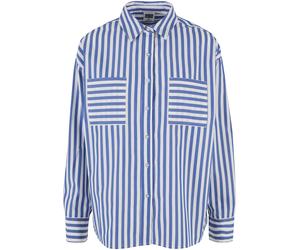 Langarmhemd URBAN CLASSICS "Urban Classics Damen Ladies Striped Relaxed Shirt", Damen, Gr. 4XL, US-Größen, blau (weiß, blau), 60% Baumwolle, 40% Polyester, unifarben, Hemden (74413508-4XL) weiß, blau